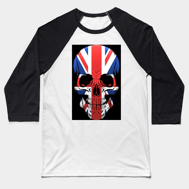 The United Kingdom Flag Skull Illustration Baseball T-Shirt by devaleta